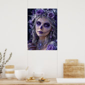 Amethyst Maan Calavera – Paarse Dag van de Doden Poster (Keuken)