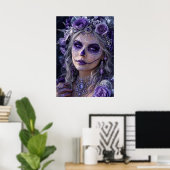 Amethyst Maan Calavera – Paarse Dag van de Doden Poster (Thuiskantoor)