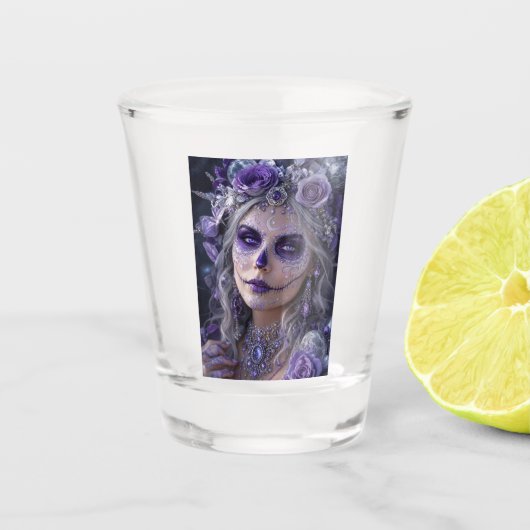 Amethyst Maan Calavera – Paarse Dag van de Doden  Shot Glas (Voorkant)