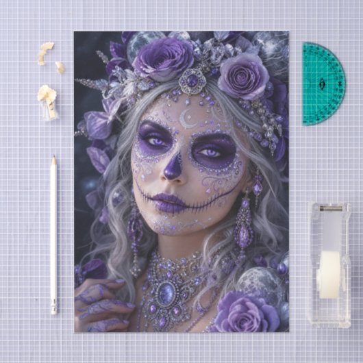 Amethyst Maan Calavera – Paarse Dag van de Doden  Tissuepapier (Craft)