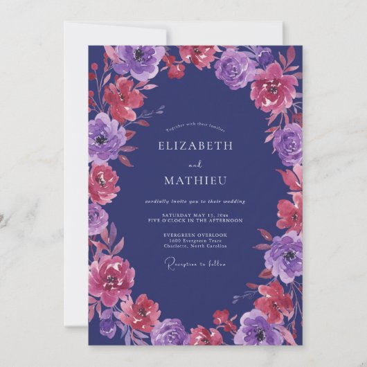 Amethyst Magenta Ranunculus Eucalyptus Bruiloft Kaart (Voorkant)