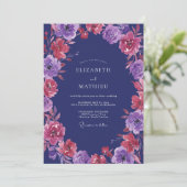 Amethyst Magenta Ranunculus Eucalyptus Bruiloft Kaart (Staand voorkant)