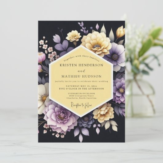 Amethyst Marigold Bloom Wedding Kaart (Staand voorkant)