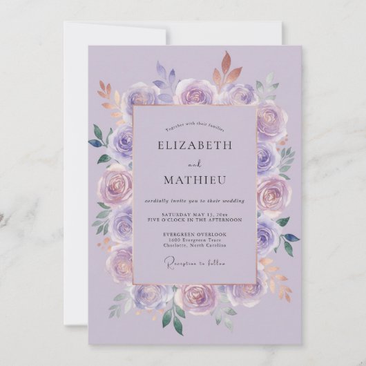 Amethyst Mauve Pioen Huwelijk Kaart (Voorkant)