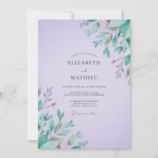 Amethyst Mint Blad Bruiloft Kaart (Voorkant)