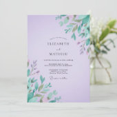 Amethyst Mint Blad Bruiloft Kaart (Staand voorkant)
