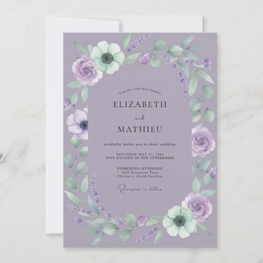 Amethyst Mint Bloesem Bruiloft Kaart (Voorkant)