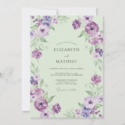 Amethyst Mint Boeket Eucalyptus Bruiloft Kaart (Voorkant)