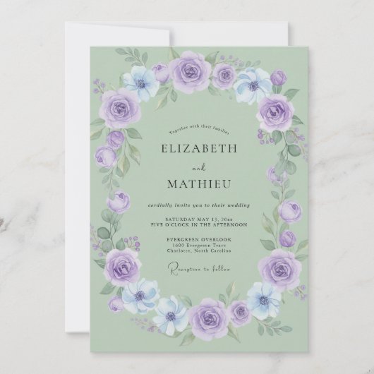 Amethyst Mint Krans Bruiloft Kaart (Voorkant)