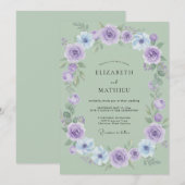 Amethyst Mint Krans Bruiloft Kaart (Voorkant / Achterkant)