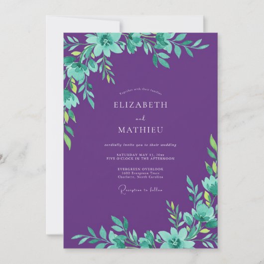 Amethyst Mint Loofwerk Salie Bruiloft Kaart (Voorkant)