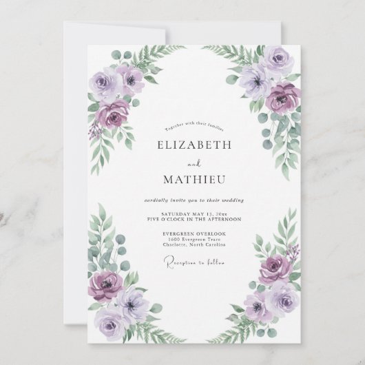 Amethyst Mint Ranunculus Eucalyptus Bruiloft Kaart (Voorkant)