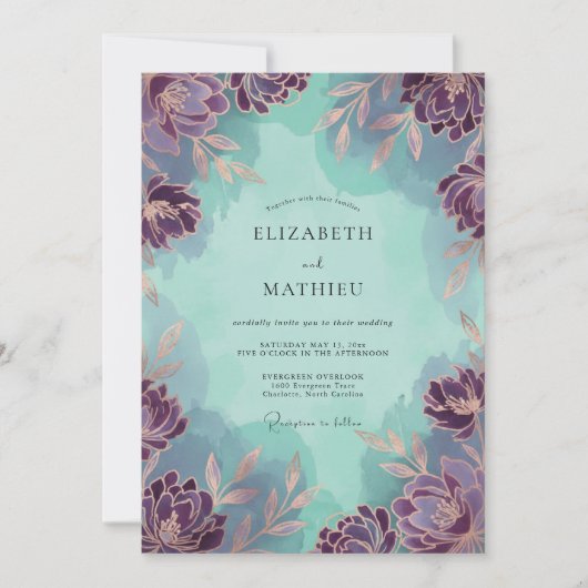 Amethyst Mint Wildebloem Bruiloft Kaart (Voorkant)
