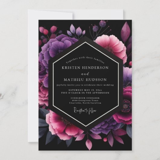 Amethyst Moody Bloemige Bruiloft Kaart (Voorkant)