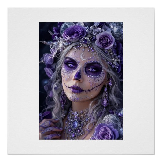 Amethyst Moon Calavera – Purple Day of the Dead Perfect Poster (Voorkant)