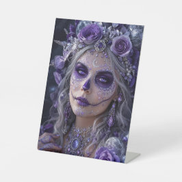Amethyst Moon Calavera – Purple Day of the Dead Reclamebord Met Voetstuk