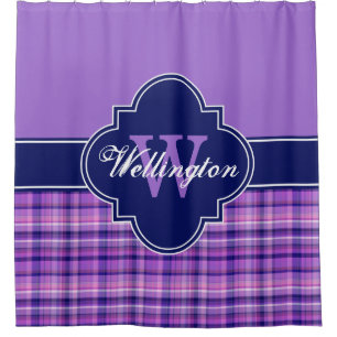 Amethyst Navy Blauwe Madras Streep 1I CB Lint Naam Douchegordijn