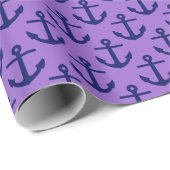 Amethyst, Navy Blue Anchors Pattern Cadeaupapier (Rol Hoek)