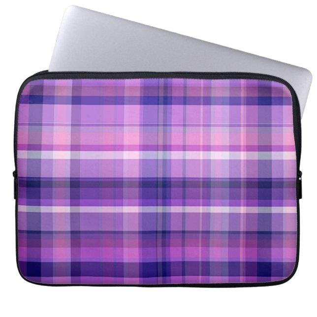 Amethyst Navy Blue Cotton Snoep Pink Madras Laptop Sleeve (Voorkant)