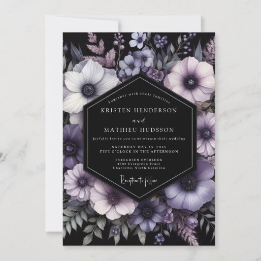 Amethyst Nocturne Bloom Wedding Kaart (Voorkant)
