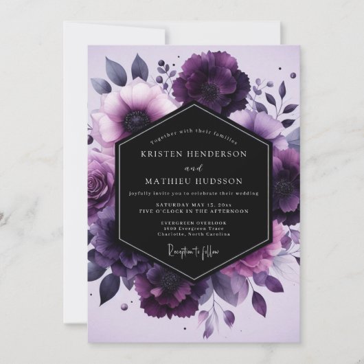 Amethyst Nocturne Flora Bruiloft Kaart (Voorkant)