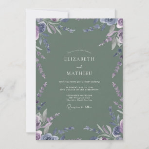 Amethyst Olijf Wilde Bloemen Bruiloft Kaart