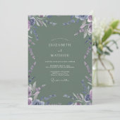 Amethyst Olijf Wilde Bloemen Bruiloft Kaart (Staand voorkant)