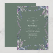 Amethyst Olijf Wilde Bloemen Bruiloft Kaart (Voorkant / Achterkant)