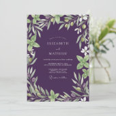 Amethyst Olijftak Eucalyptus Bruiloft Kaart (Staand voorkant)
