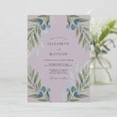 Amethyst Olijftak Stof Eucalyptus Bruiloft Kaart (Staand voorkant)