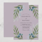 Amethyst Olijftak Stof Eucalyptus Bruiloft Kaart (Voorkant / Achterkant)