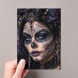 Amethyst Orchide Calavera – Gotische Suiker Schede Acryl Uitnodigingen
