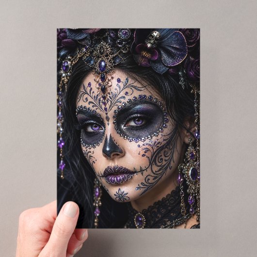 Amethyst Orchide Calavera – Gotische Suiker Schede Acryl Uitnodigingen (Insitu (Draagbaar))