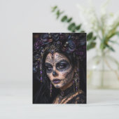 Amethyst Orchide Calavera – Gotische Suiker Schede Briefkaart (Staand voorkant)