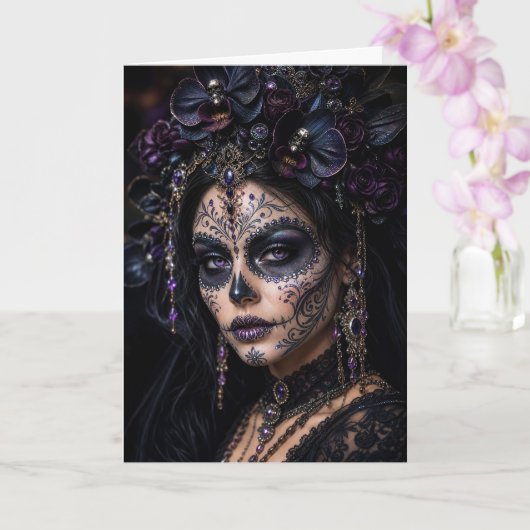 Amethyst Orchide Calavera – Gotische Suiker Schede Kaart (Orchidee)