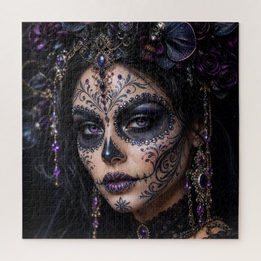 Amethyst Orchide Calavera – Gotische Suiker Schede Legpuzzel (Verticaal)