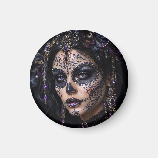 Amethyst Orchide Calavera – Gotische Suiker Schede Magneet (Voorkant)