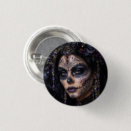 Amethyst Orchide Calavera – Gotische Suiker Schede Ronde Button 3,2 Cm