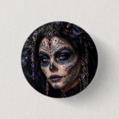Amethyst Orchide Calavera – Gotische Suiker Schede Ronde Button 3,2 Cm (Voorkant)