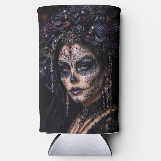 Amethyst Orchide Calavera – Gotische Suiker Schede Seltzer Blikjeskoeler (Voorkant)