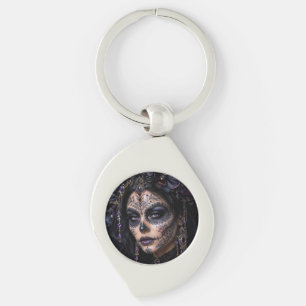 Amethyst Orchide Calavera – Gotische Suiker Schede Sleutelhanger
