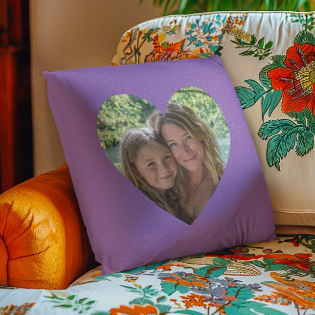 Amethyst Orkide Hartvorm Foto Kussen (Amethyst Orchid Purple Heart Shape Photo Throw Pillow)