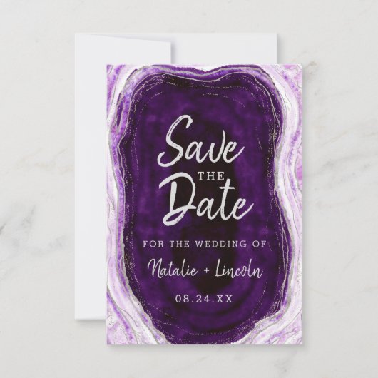 Amethyst Paars en Silver Geode Agate Marble Modern Save The Date (Voorkant)