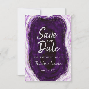 Amethyst Paars en Silver Geode Agate Marble Modern Save The Date