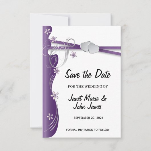 Amethyst Paars en Silver Save The Date (Voorkant)