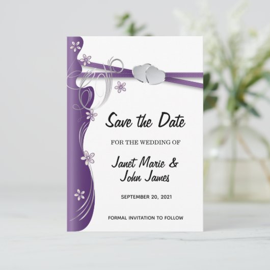 Amethyst Paars en Silver Save The Date (Staand voorkant)
