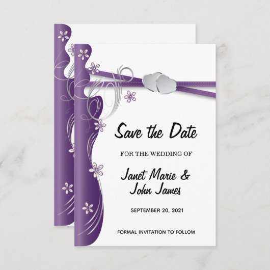 Amethyst Paars en Silver Save The Date (Voorkant / Achterkant)