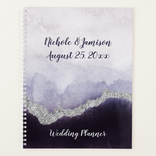 Amethyst Paars en Zilver Geode Agate Huwelijk Planner (Voorkant)