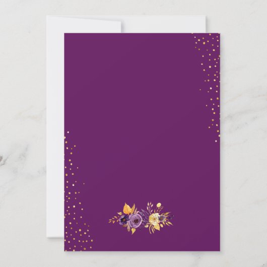 Amethyst Paars Gold Floral repesal Dinner Kaart (Achterkant)