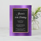 Amethyst Paars Gold Foil Black 50th Birthday Kaart (Staand voorkant)